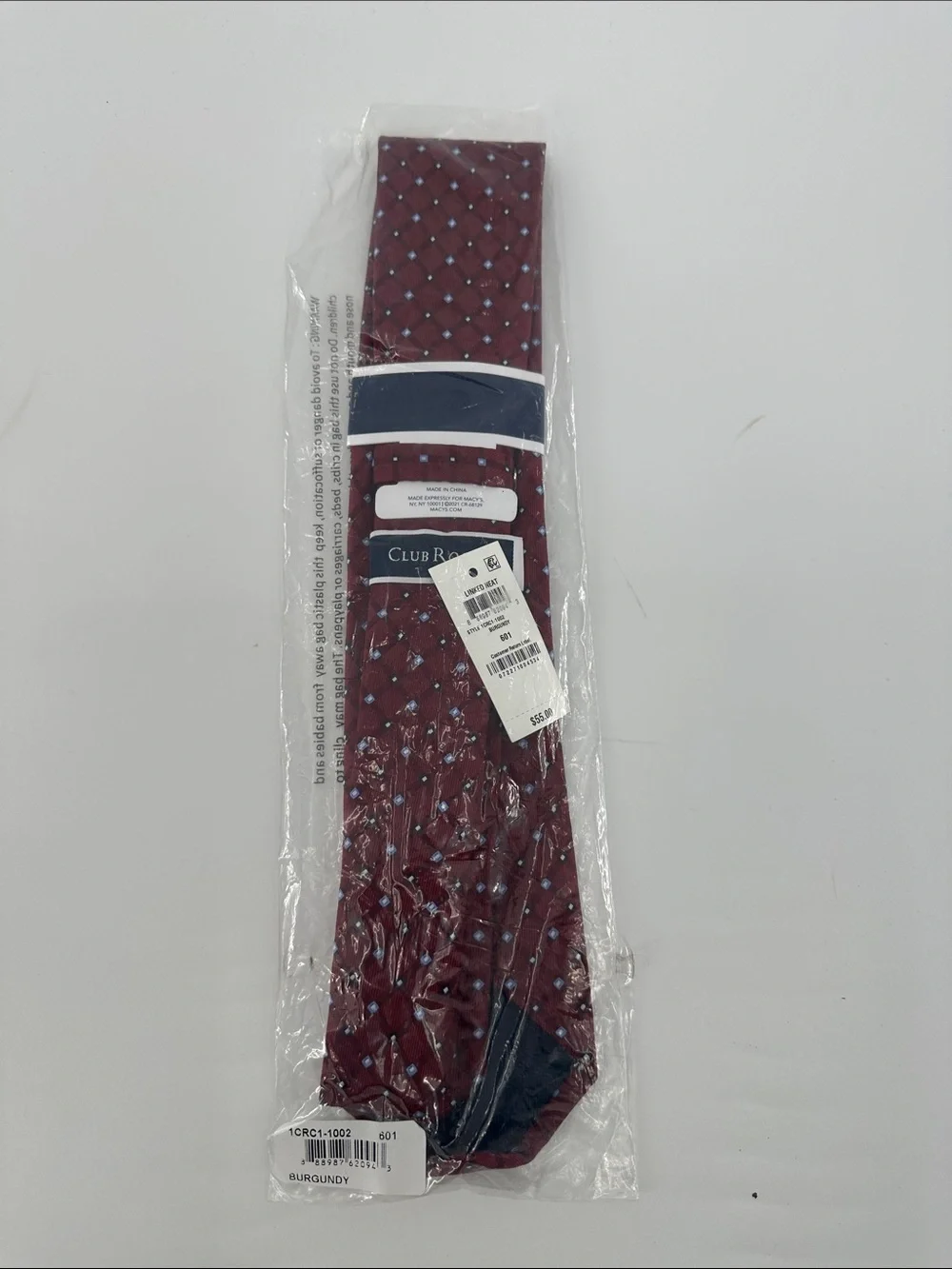 Club Room Burgundy Tie with Light Blue Microdots